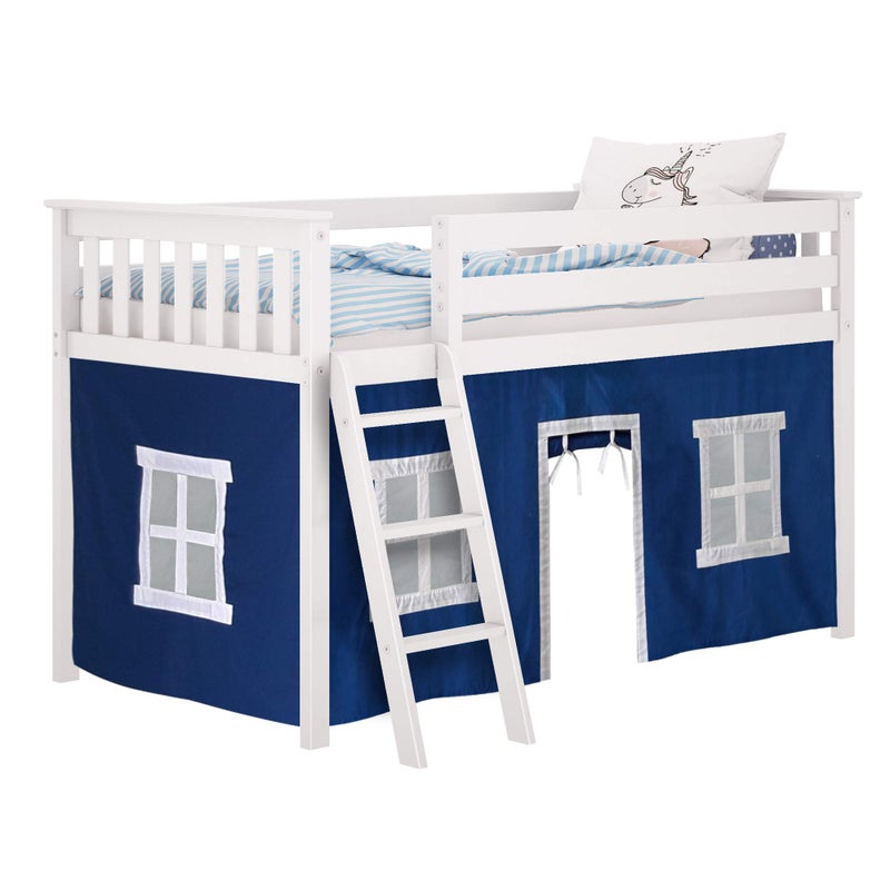 Max & Lily Underbed Privacy Curtain for Low Bunk/Loft Bed, 2 Panel Play Curtain Set - Hot Blue/White Cotton - Image 2